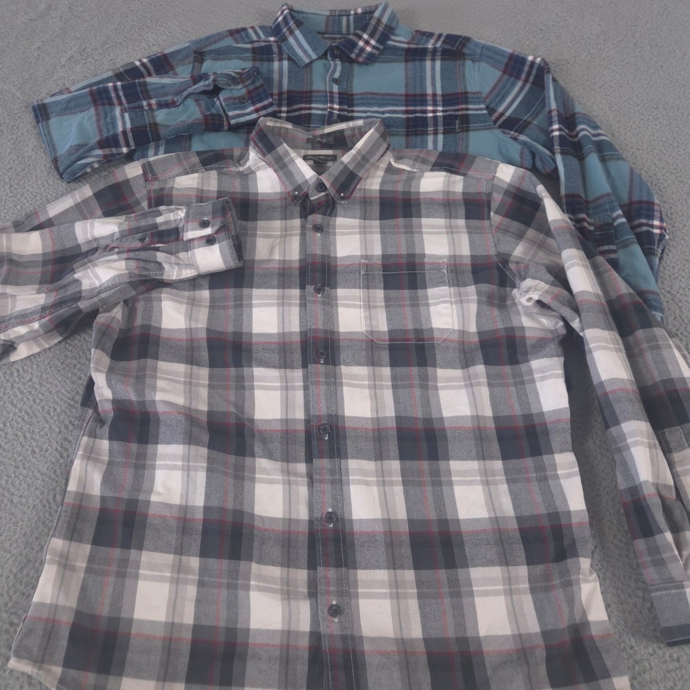 LOT OF 2 Eddie Bauer Shirt Mens XL Grey Eddie's Favorite Flannel Plaid Cotton